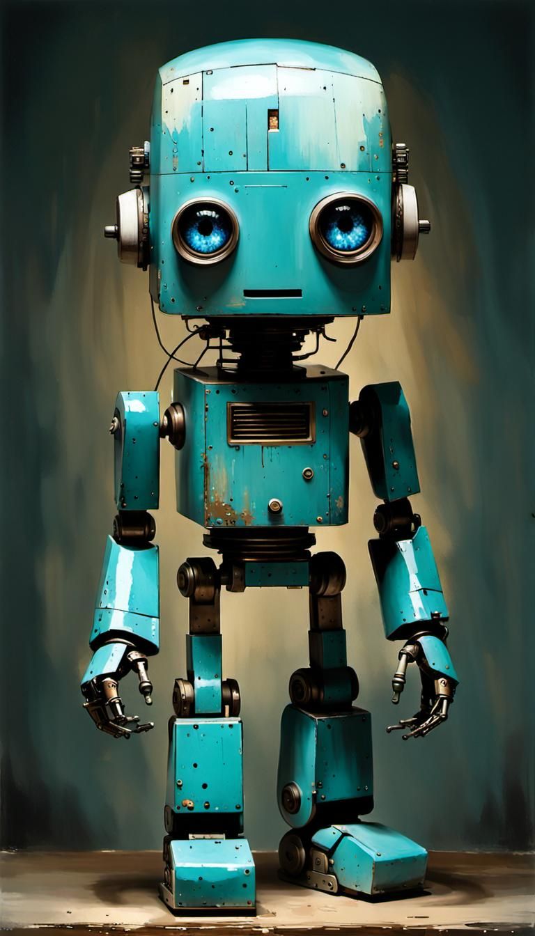 Funny Porcelain Robot in Impressionistic Style