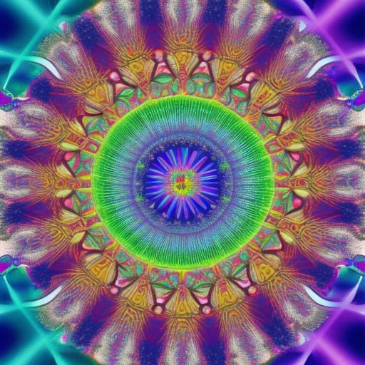Rainbow Fractal Mandala in Graffiti Art Style