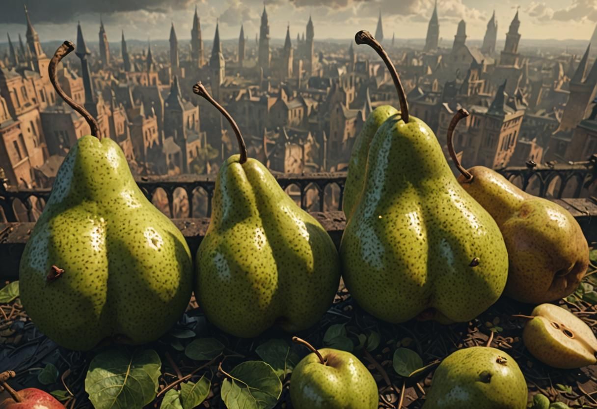Dramatic Pears in Digital Matte Painting Style