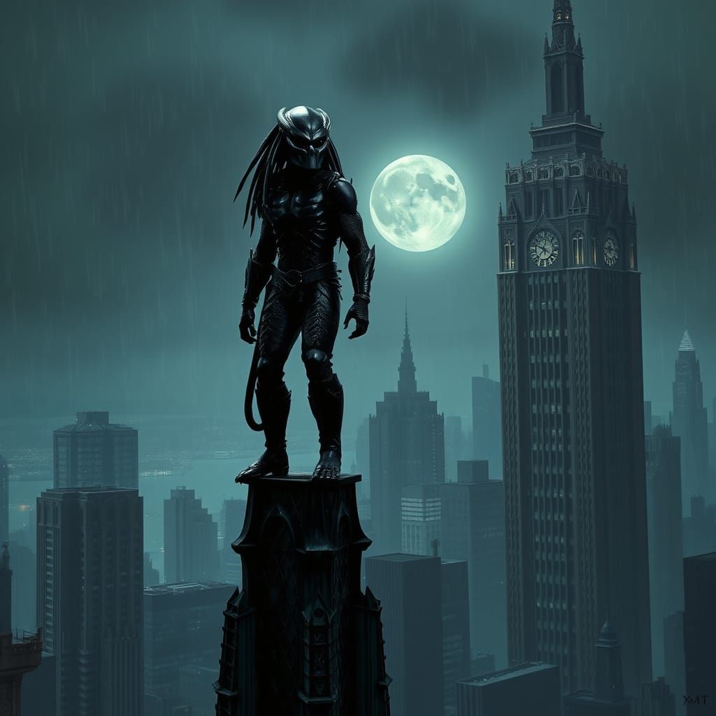 Predator in Gotham City at Night