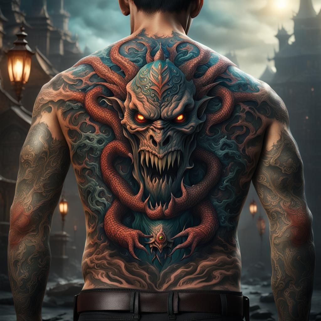 Detailed Monster Tattoo Art, Unreal Engine 5