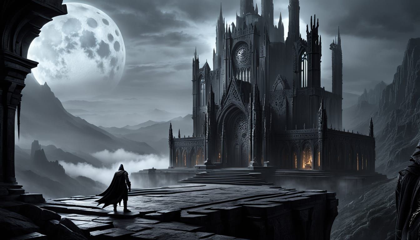 Lone Knight in Obsidian Armor at Ancient Ruins