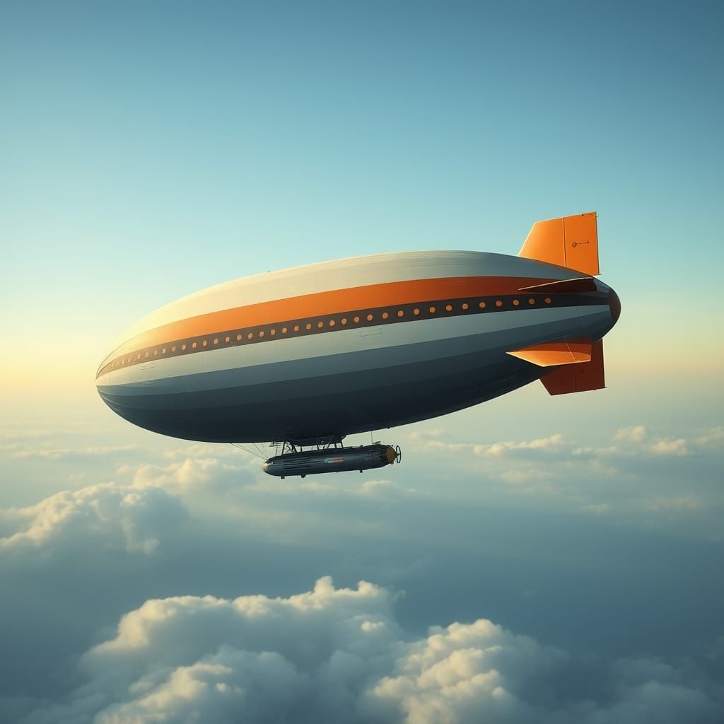 Dirigible Airship Soars through Clouds