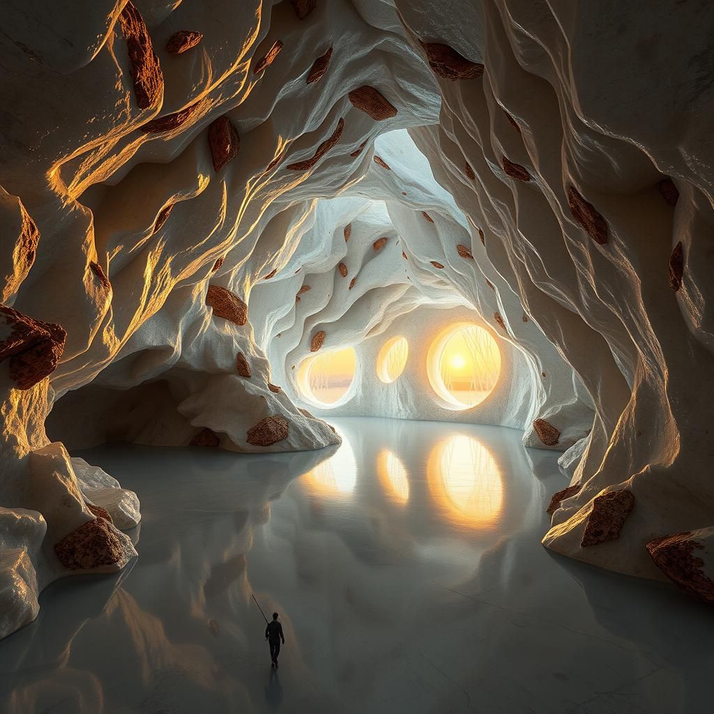 Modern Crystal Cave Architecture in Sunset Light