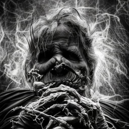 Gothic Old Woman Portrait in Dark Fantasy Style