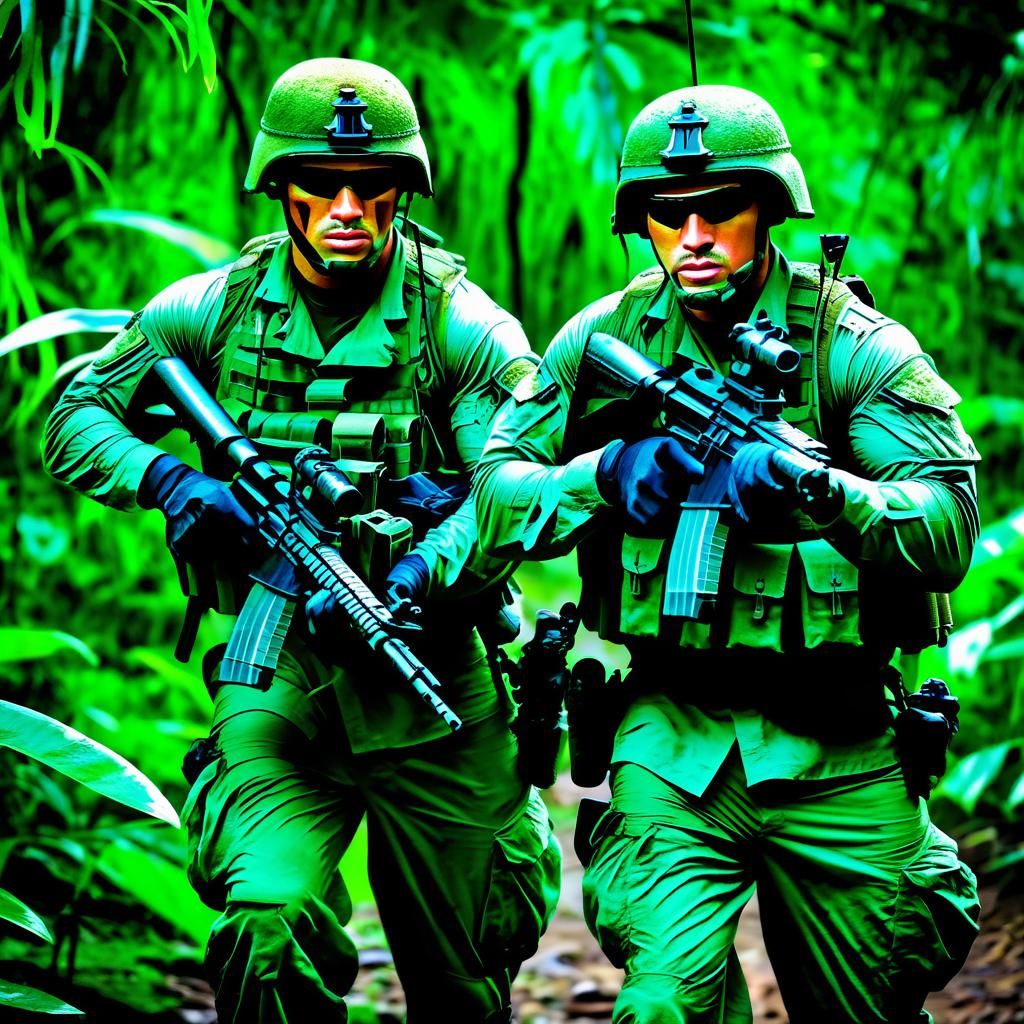 Army Rangers Patrolling Lush Jungle Environment