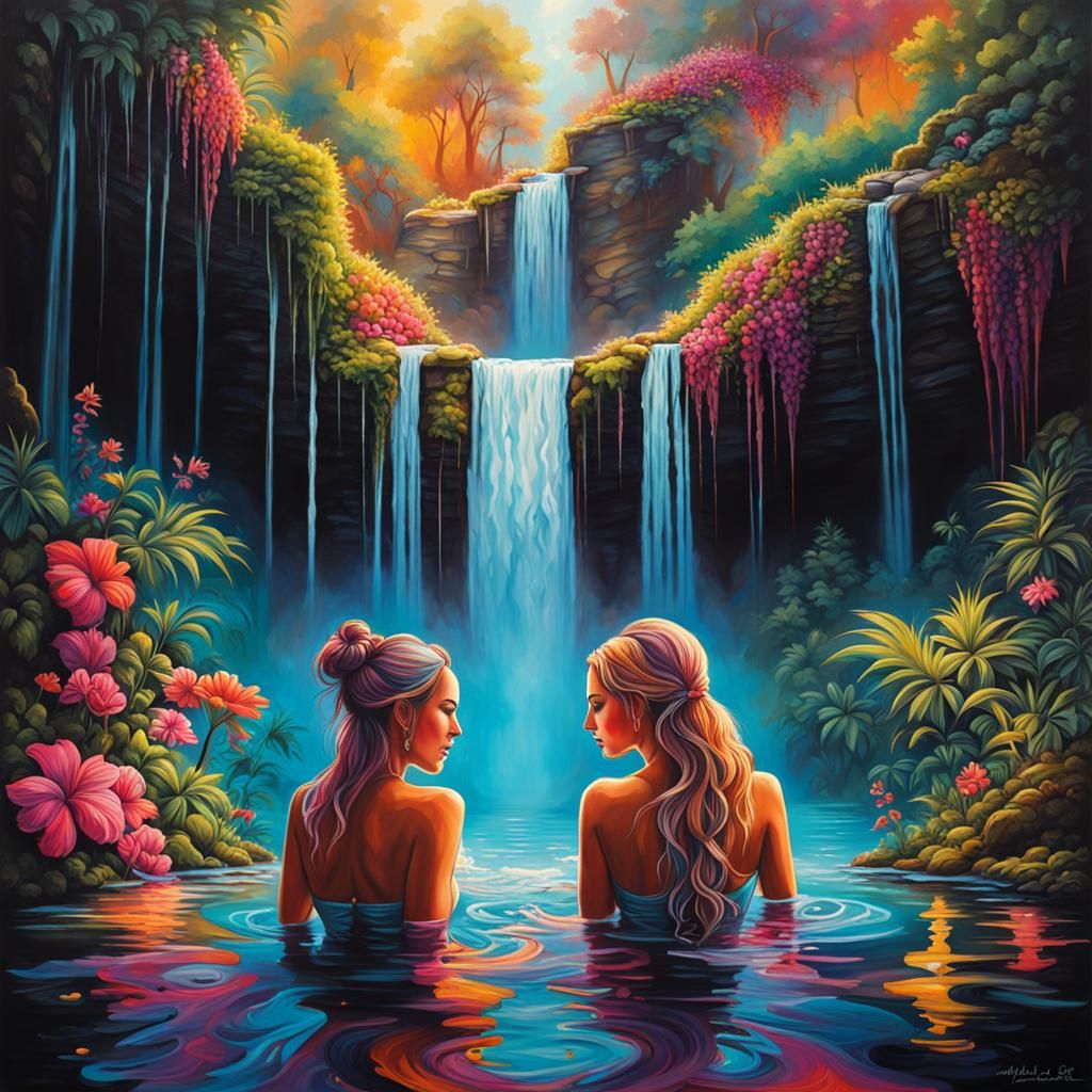 Mystical Pool: Graffiti Art Bathing Scene