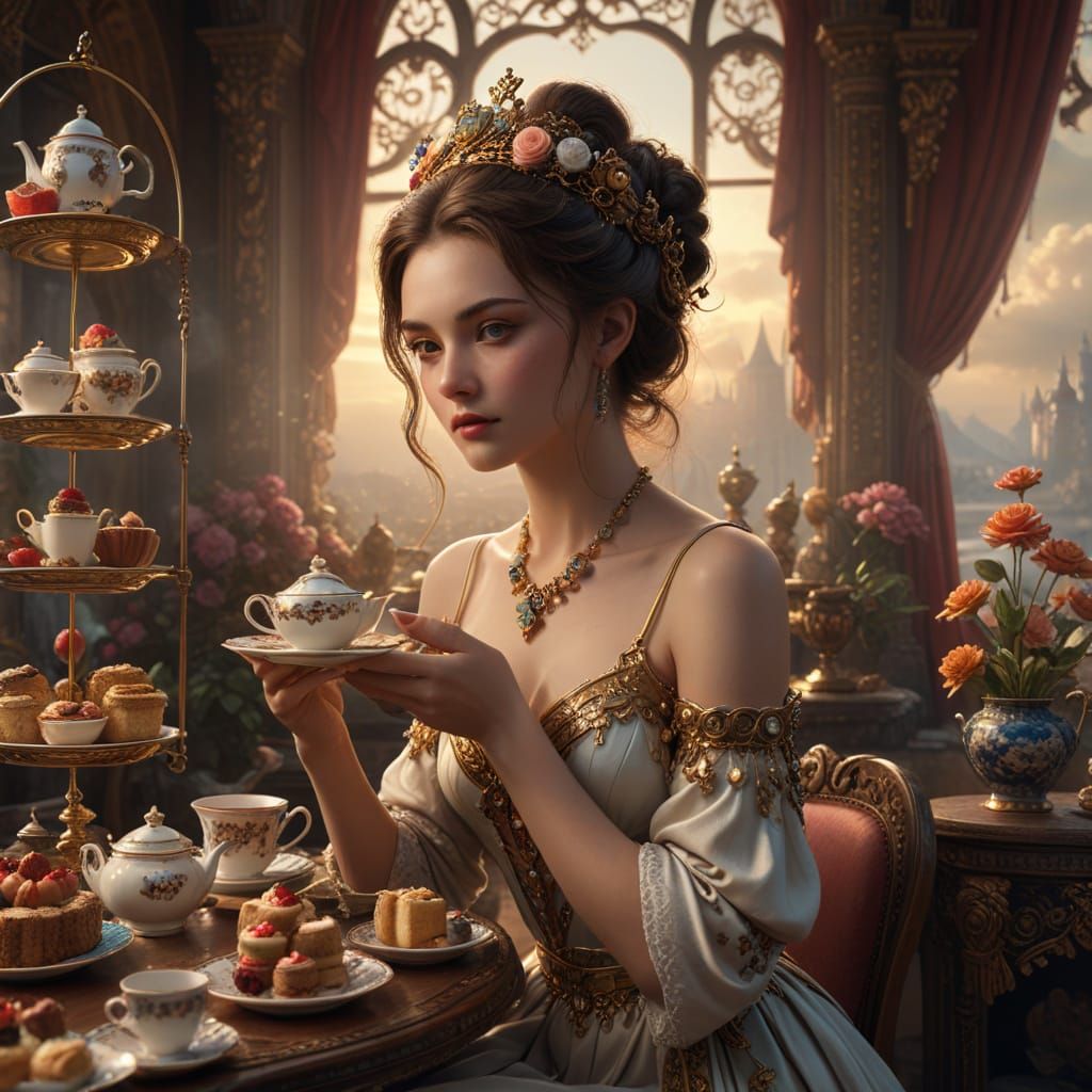 Epic Goddess of Afternoon Tea in Digital Matte Painting