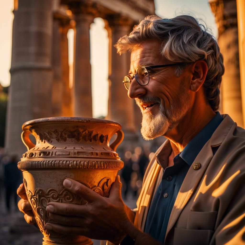 Archaeologist with Roman Vase on Forum Romanum
