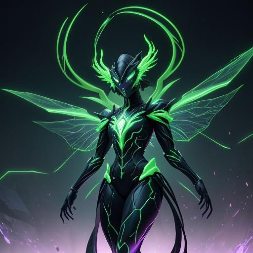 Bioluminescent Insect Queen in a Neon Hive