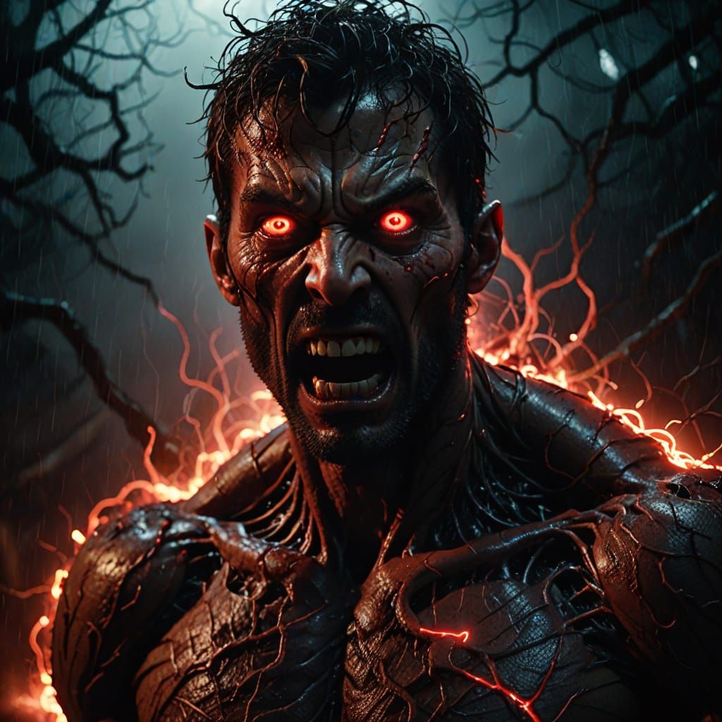 Terrifying Character Screaming in Red Lighting