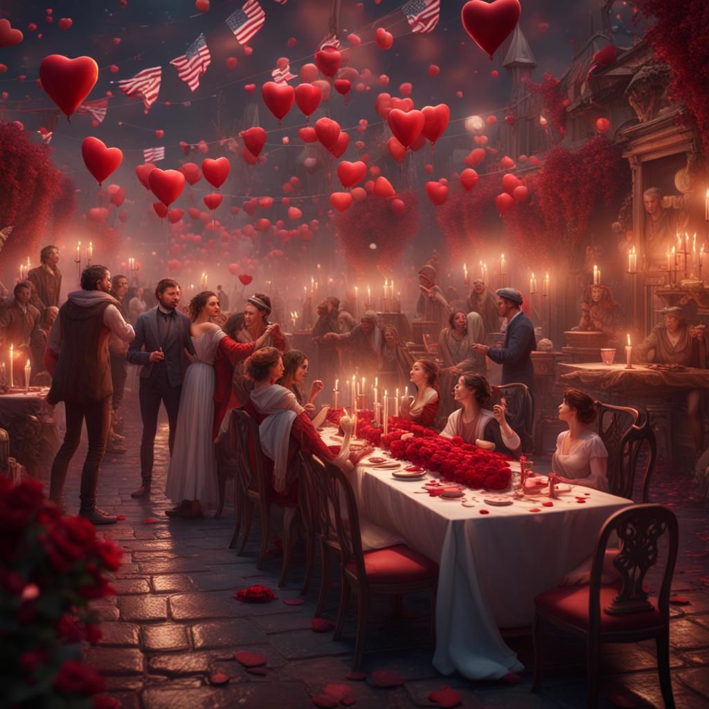 American Valentine's Day Celebration: Detailed Digital Art