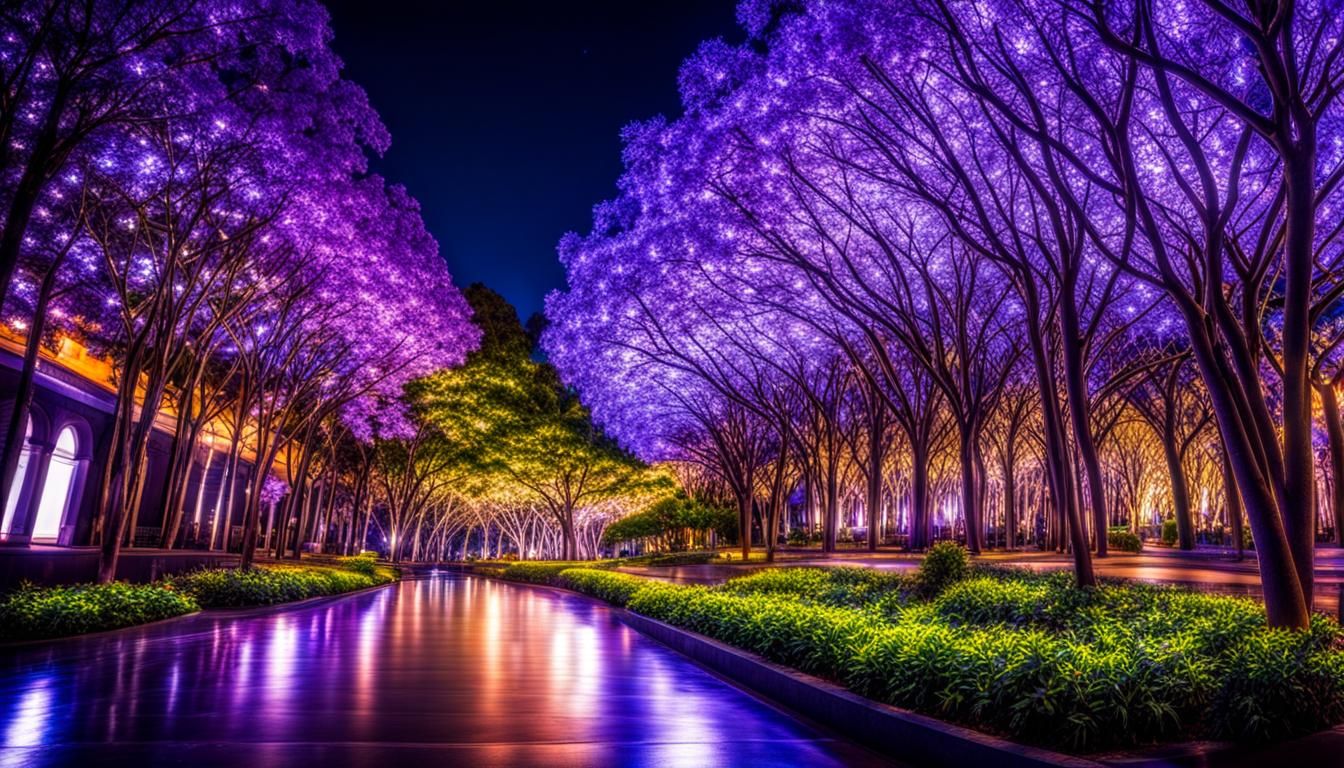 Kaleidoscopic Jacaranda Lights in Hyperrealistic HDR