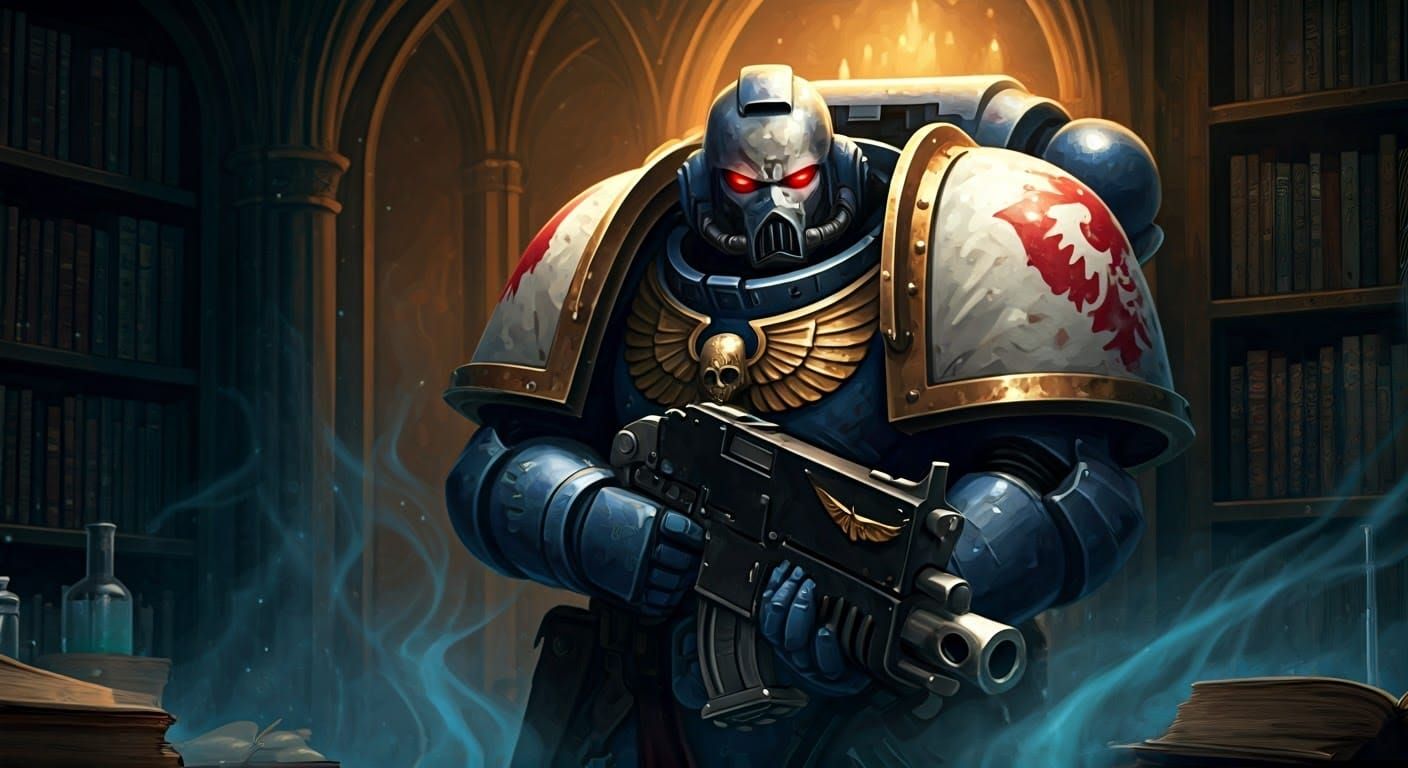 Space Marine Apothecary in Mystical Library