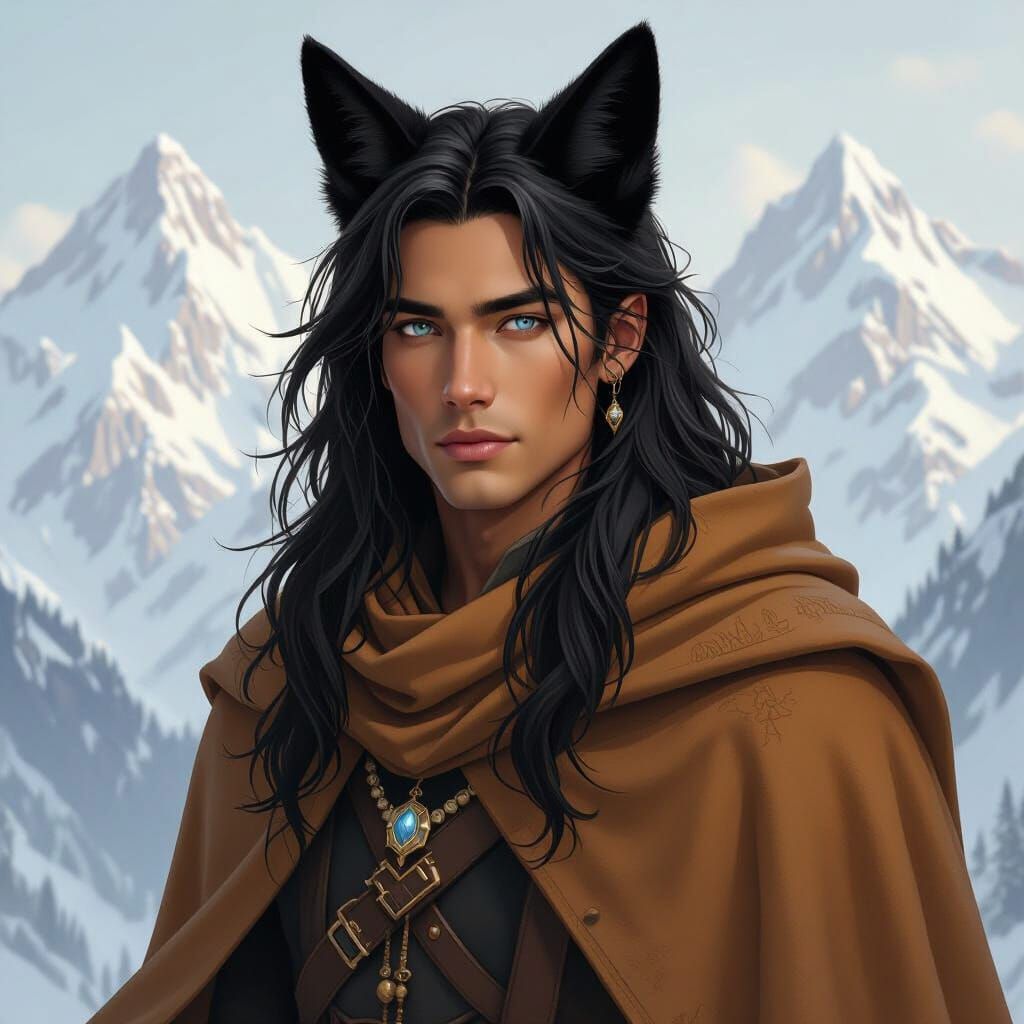 Fox-Eared Man in Mountain Landscape Digital Art