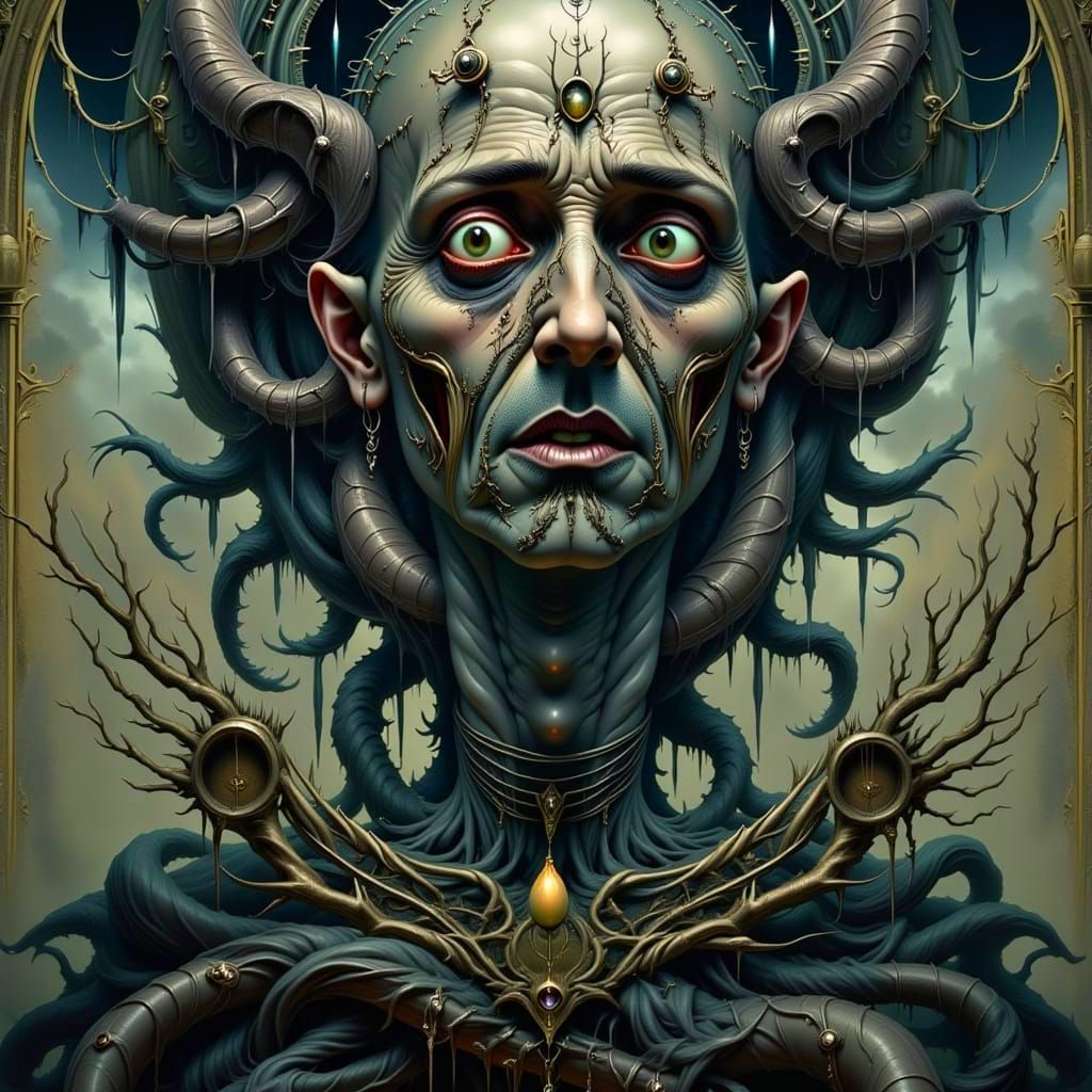 Surreal Nightmare Scene in a Distorted Dreamscape