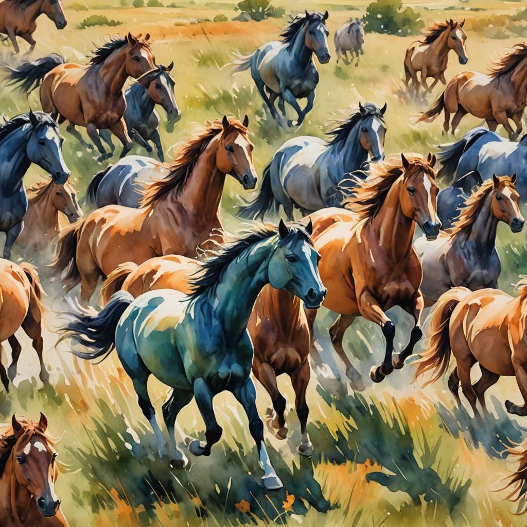 Wild Horses Gallop: a Watercolor Masterpiece