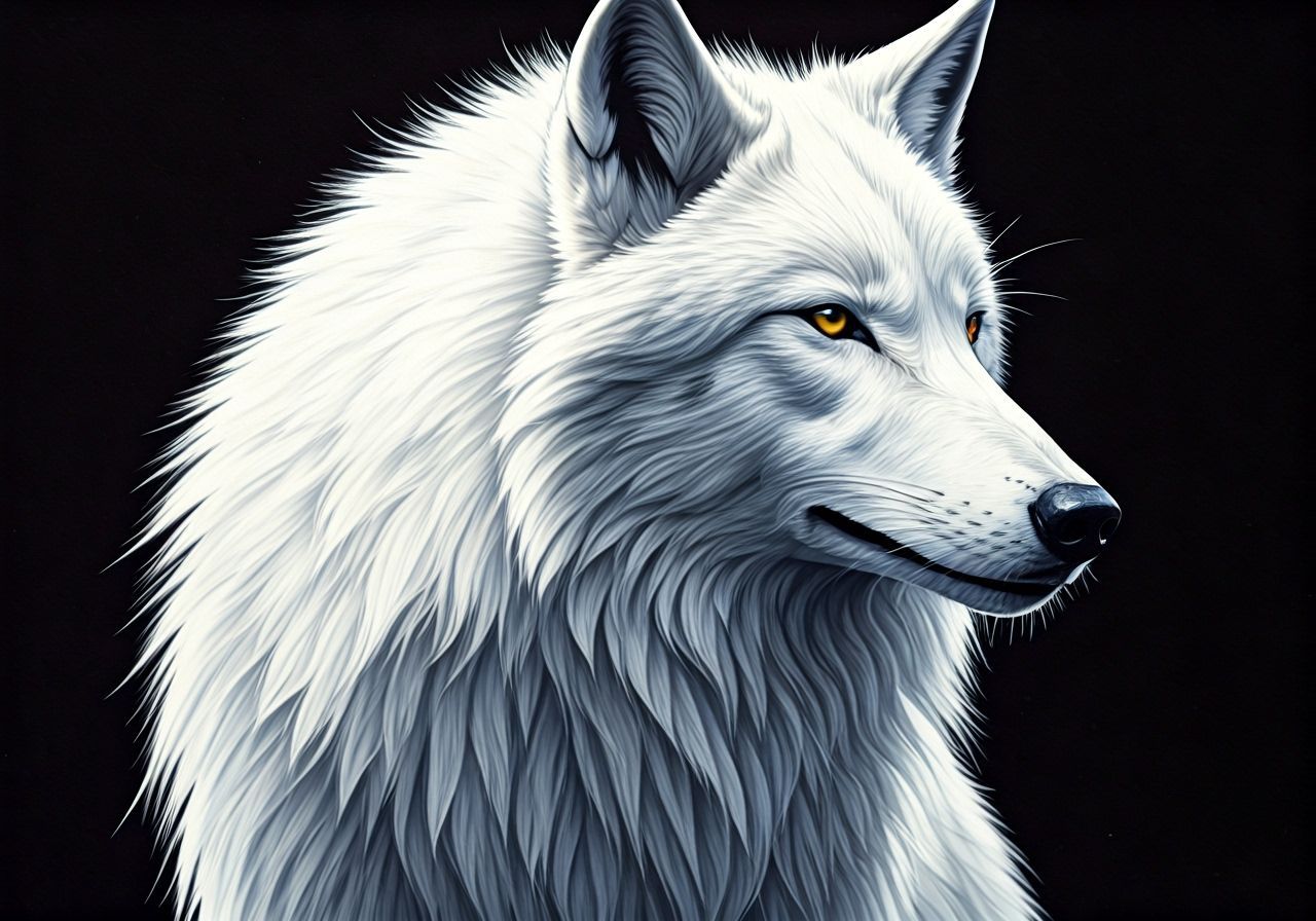 Intricate Ink Drawing of a White Wolf