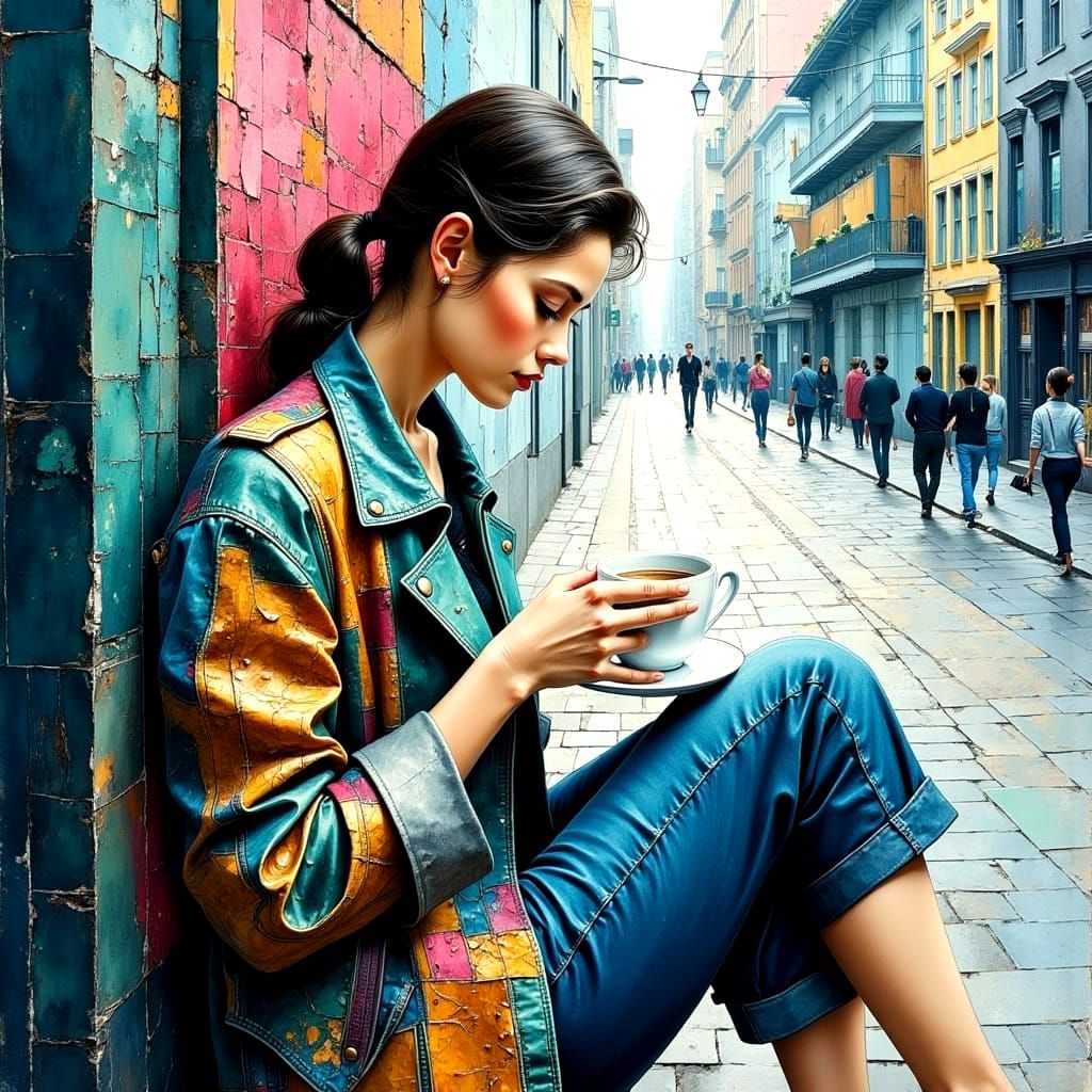 Coffee in the City: Mosaic Impasto Digital Art