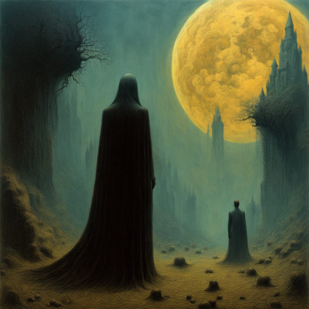 Dark Surrealist Landscape in Neon Hues