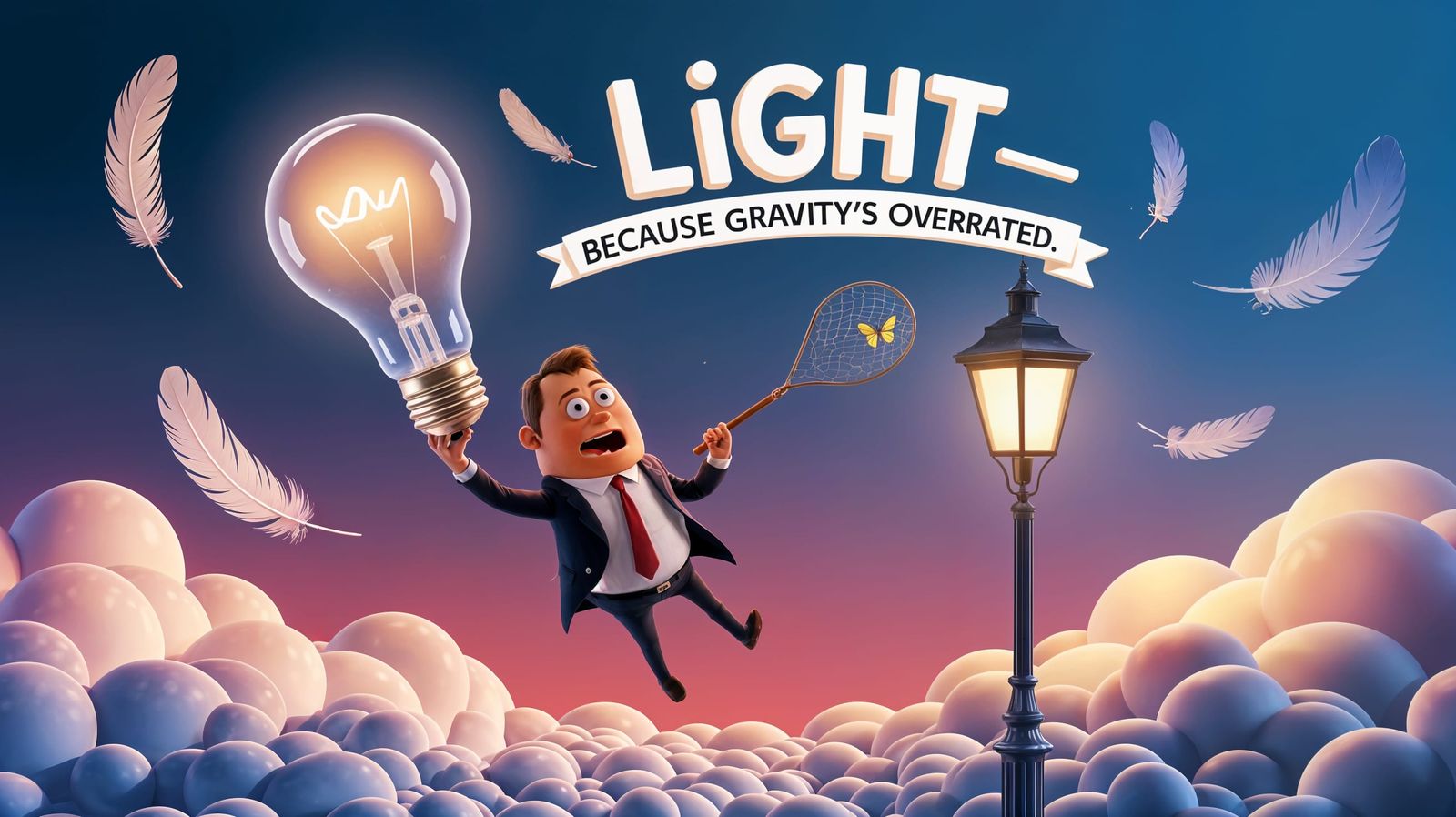 Whimsical Lightbulb Soars in the Sky