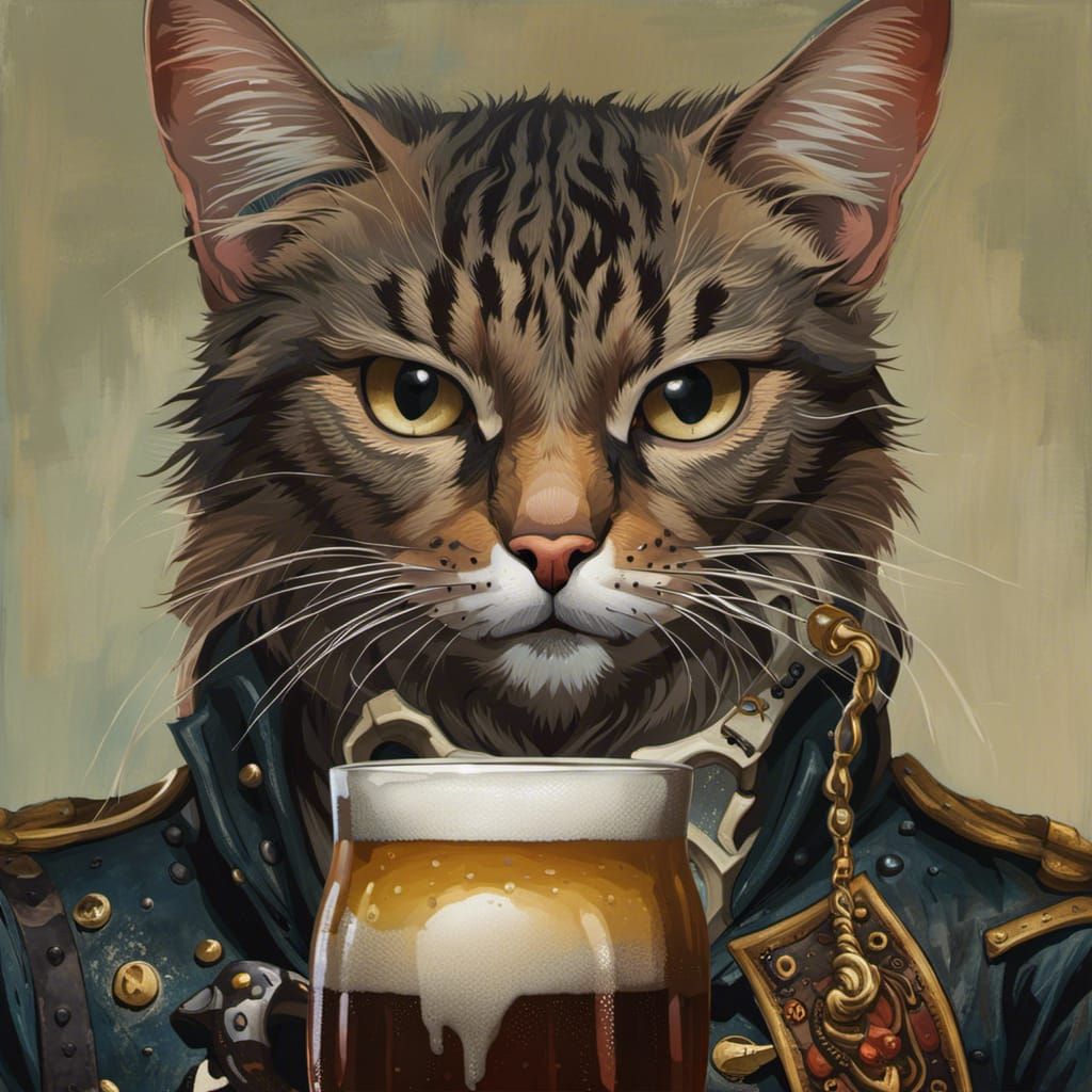 Pirate Cat Enjoying a Beer, Detailed Portrait