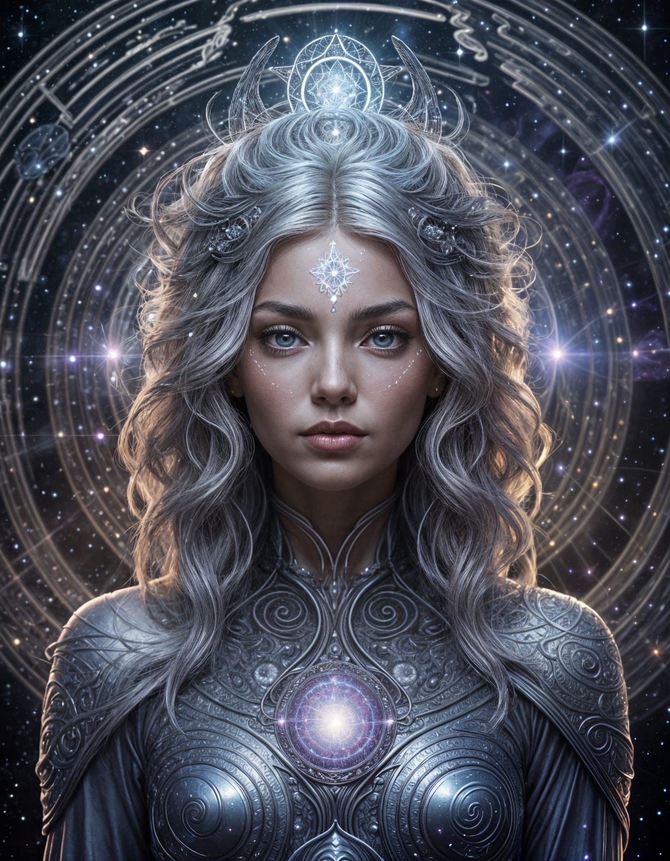 Cosmic Goddess Barbelo in Luminous Void with Crystalline Win...