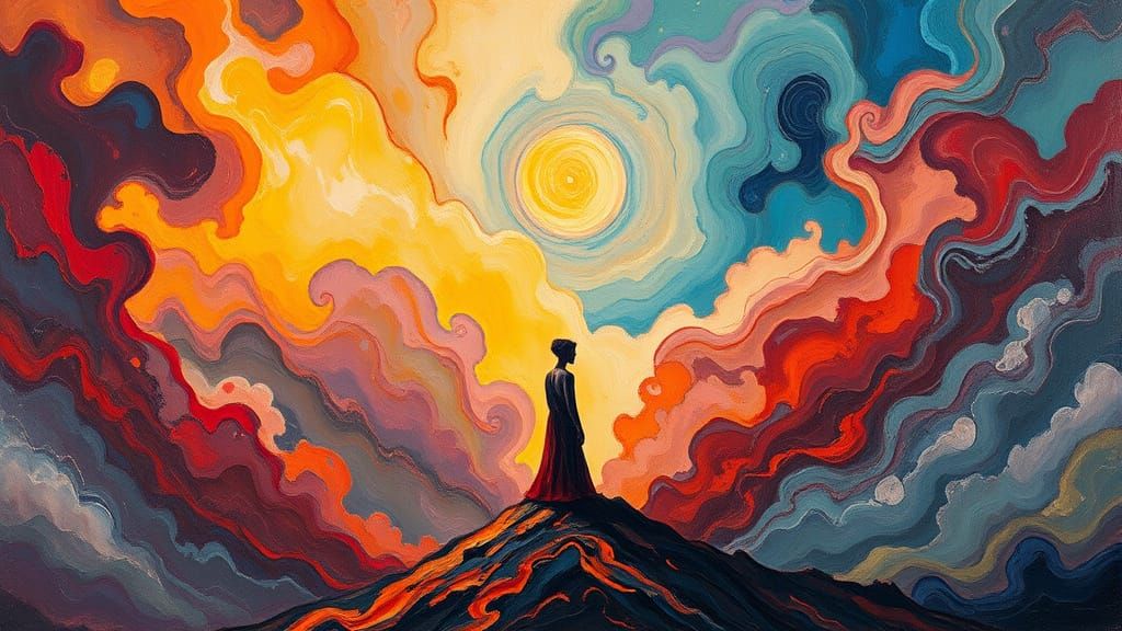 Vibrant Figure in Dreamscape: Neo-Impressionist Expressionis...