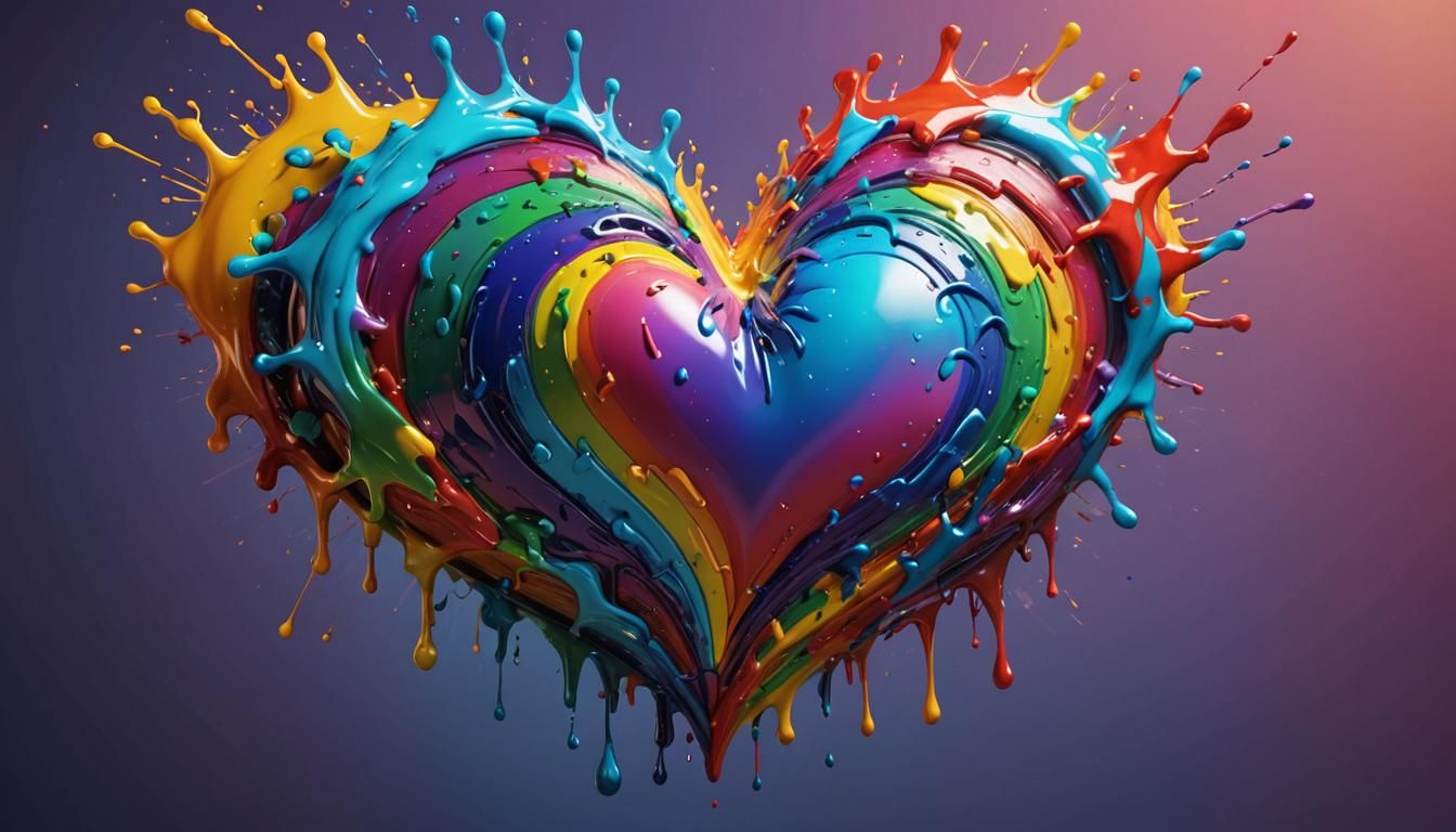 Radiant Rainbow Heart in Splash Art Style