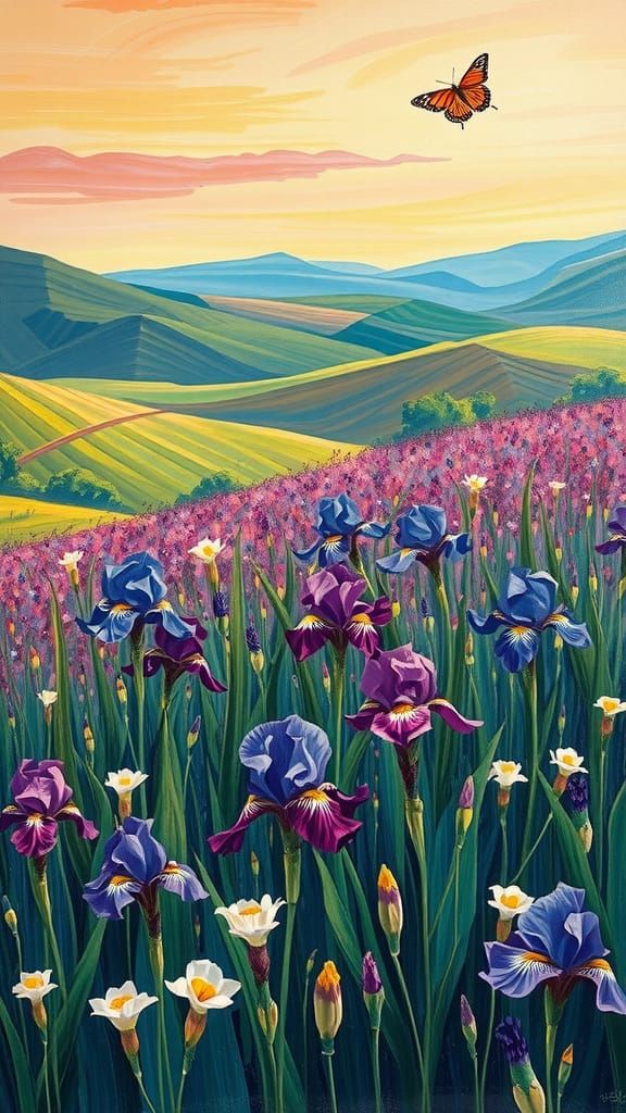 Impressionist Irises in Morning Light