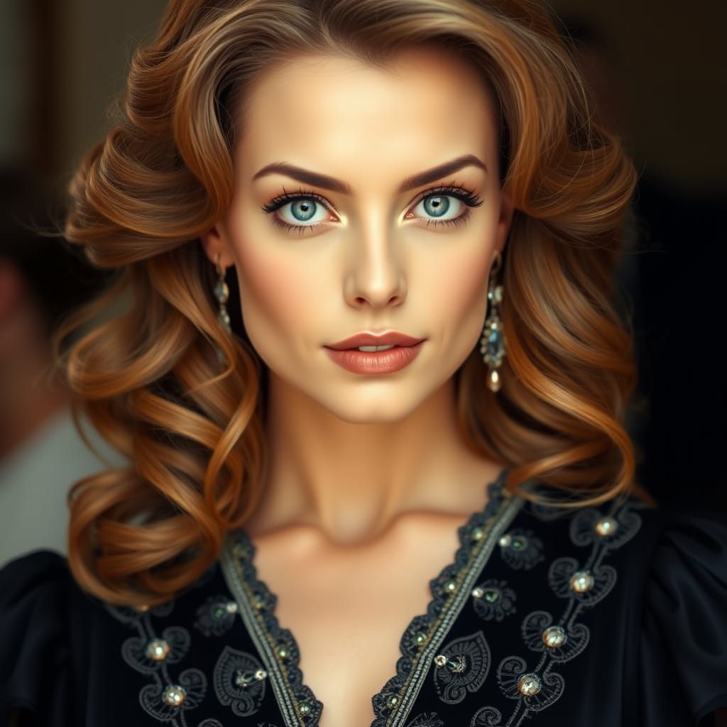 Elegant Woman Portrait with Ornate Dress