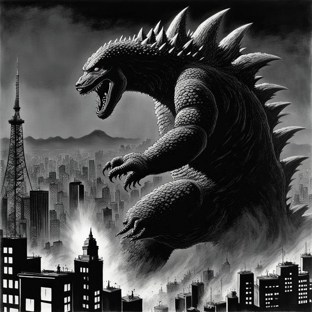 Godzilla Attacks Tokyo: Black and White Horror