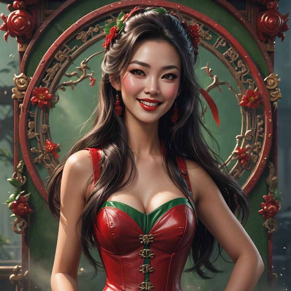 Chinese Pin-Up Brunette in Detailed Matte Painting