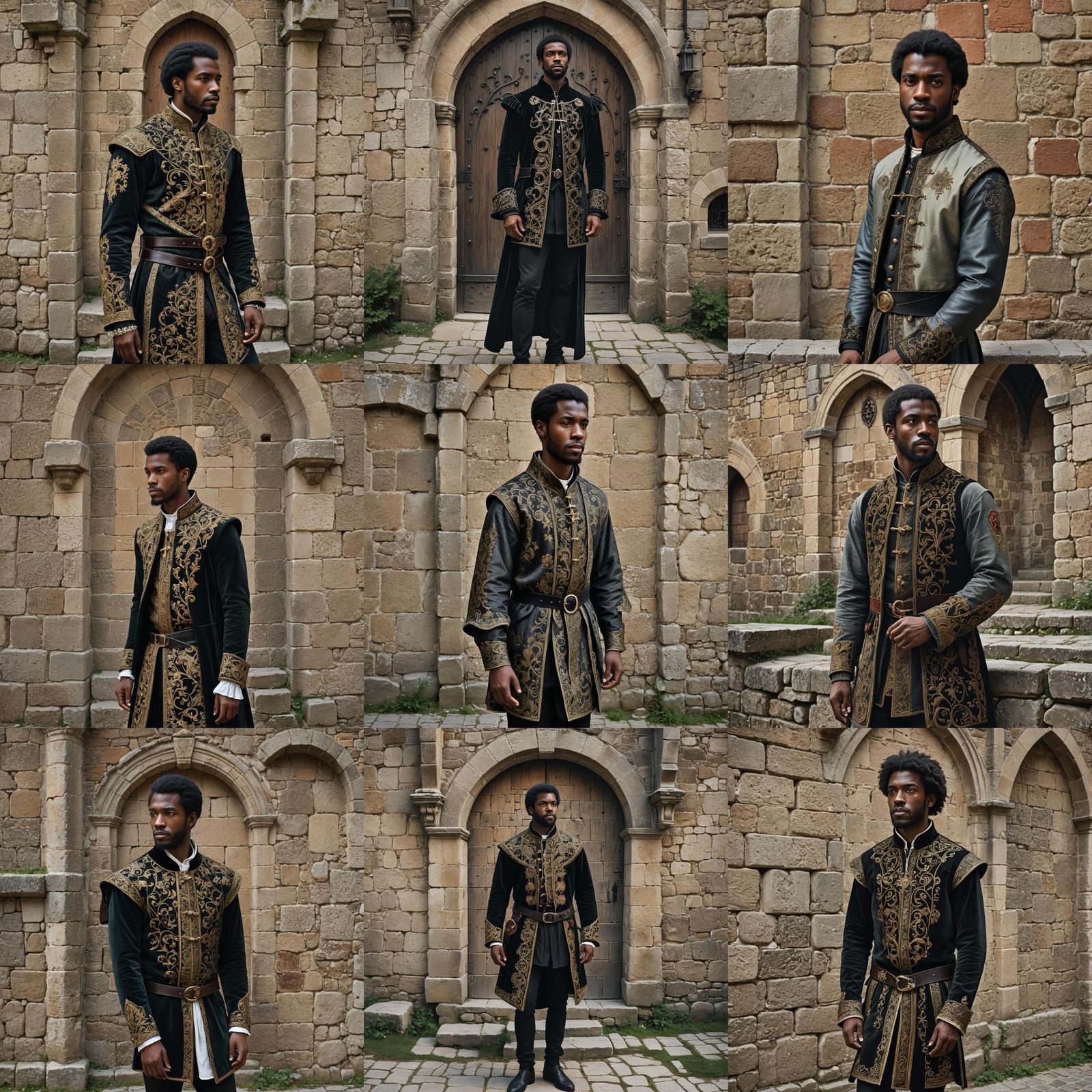 Elegant Black Man in Medieval Castle Setting