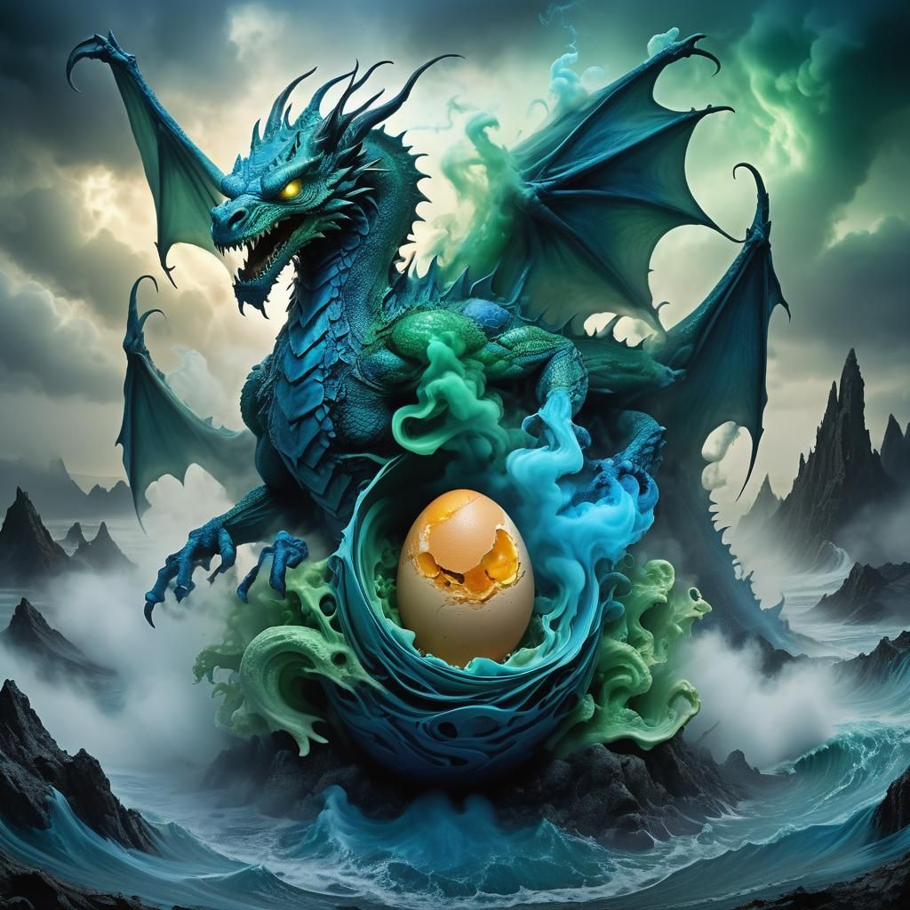 Surreal Dragon Hatching in Chromatic Landscape