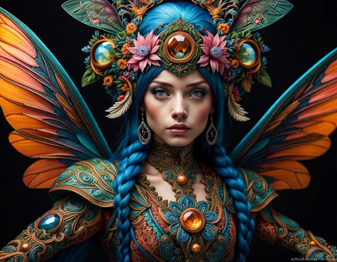 Detailed Fairy Portrait with Fantasy Creatures