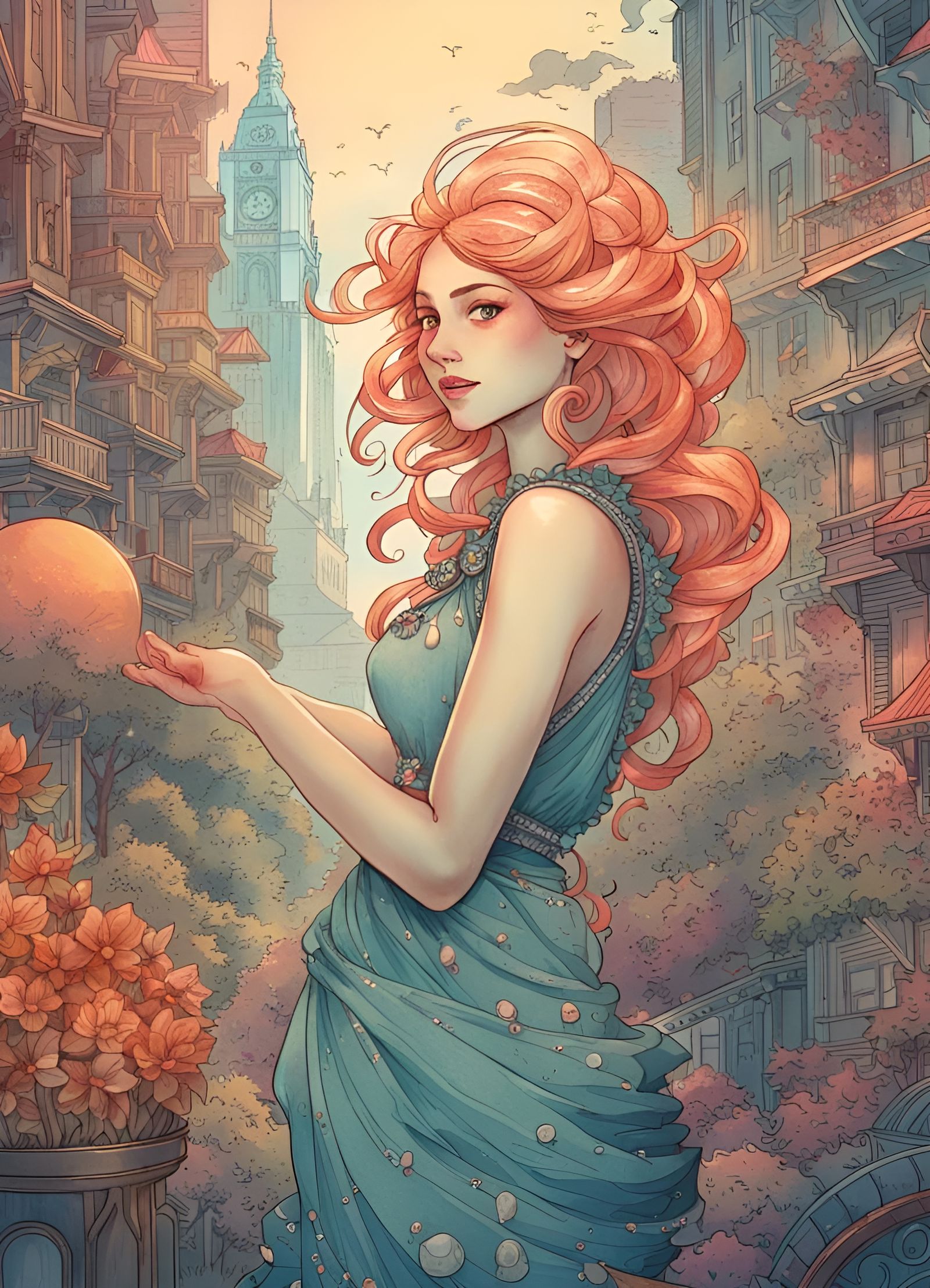 Synthwave Cityscape in Soft Watercolor Style