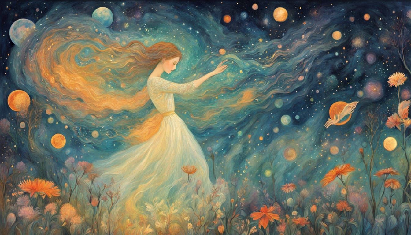 Whimsical Fey Illustration in a Dreamy, Ethereal Galaxy