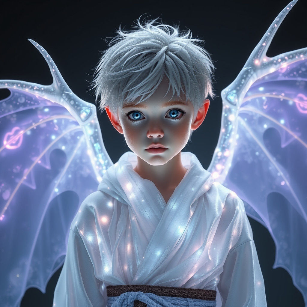 Ethereal Boy with Dragon Wings in Spectral Robes
