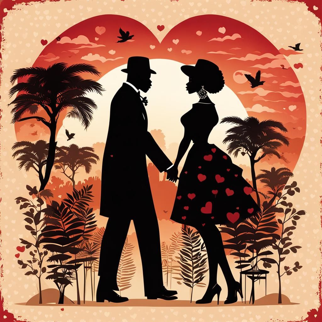 Vintage Valentine's Day Card with Silhouette Couple