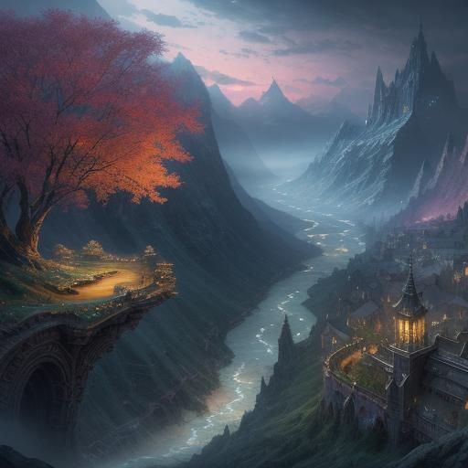 Detailed Fantasy Landscape with Flowing River