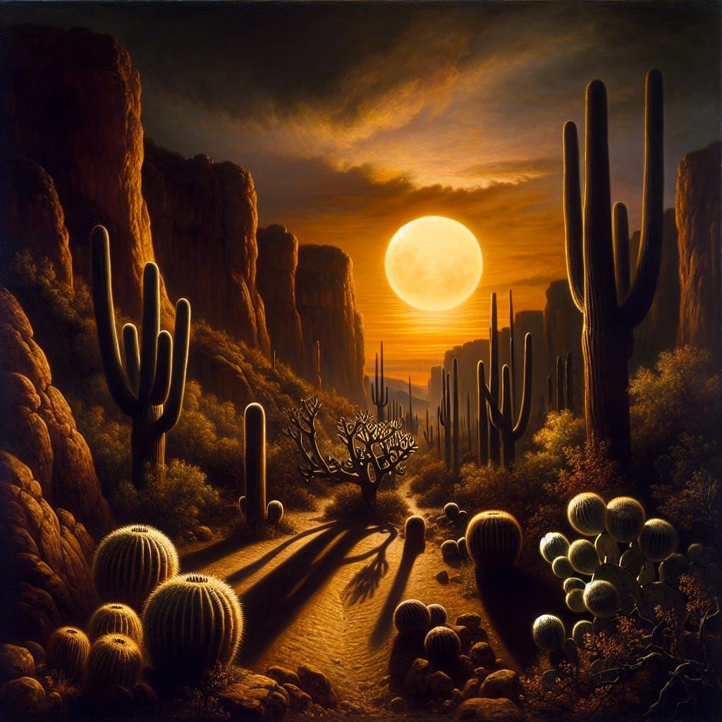 Golden Hour in a Desert Landscape, Inspired by Renaissance O...