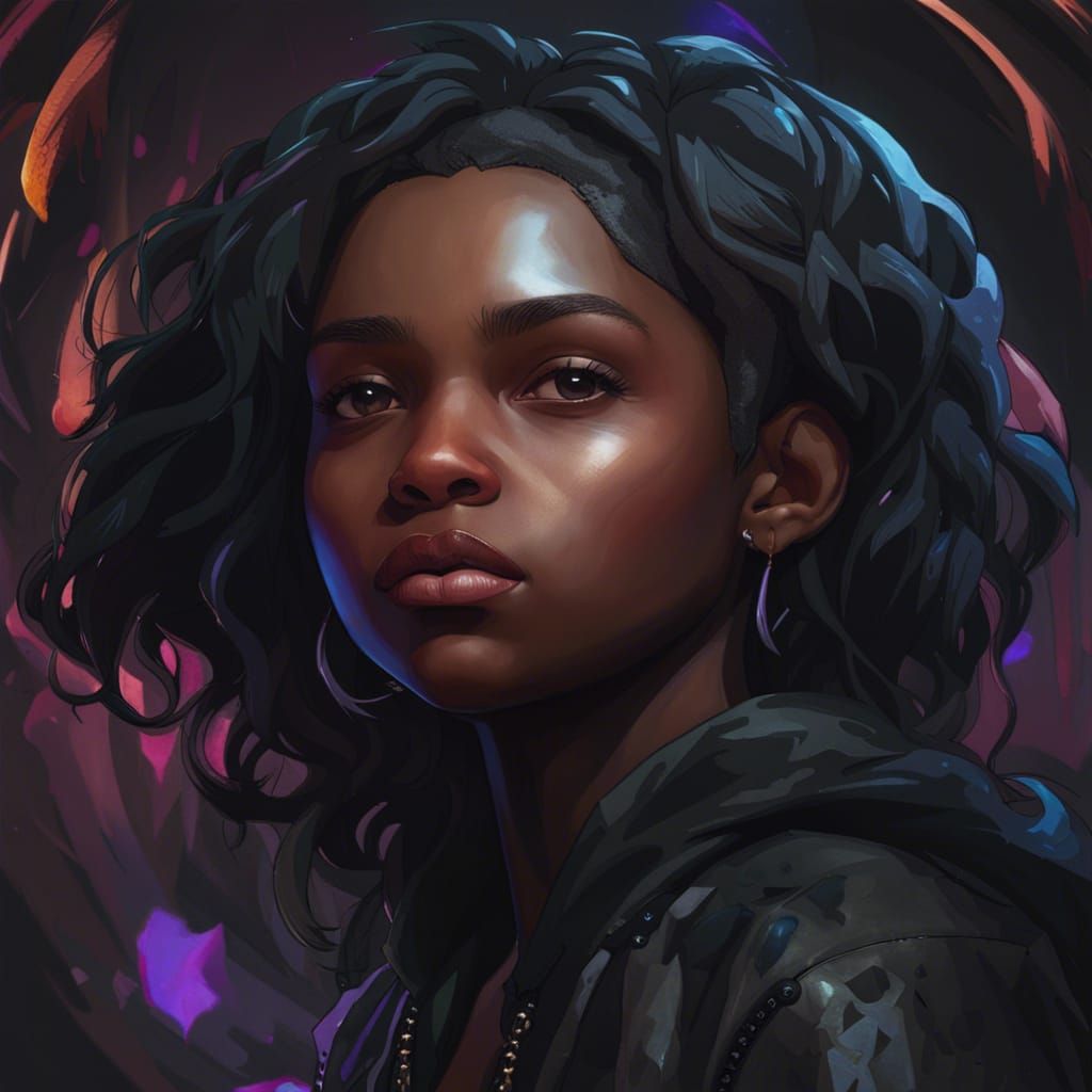 Gothic Portrait of Black Teenager, Hyperdetailed Art