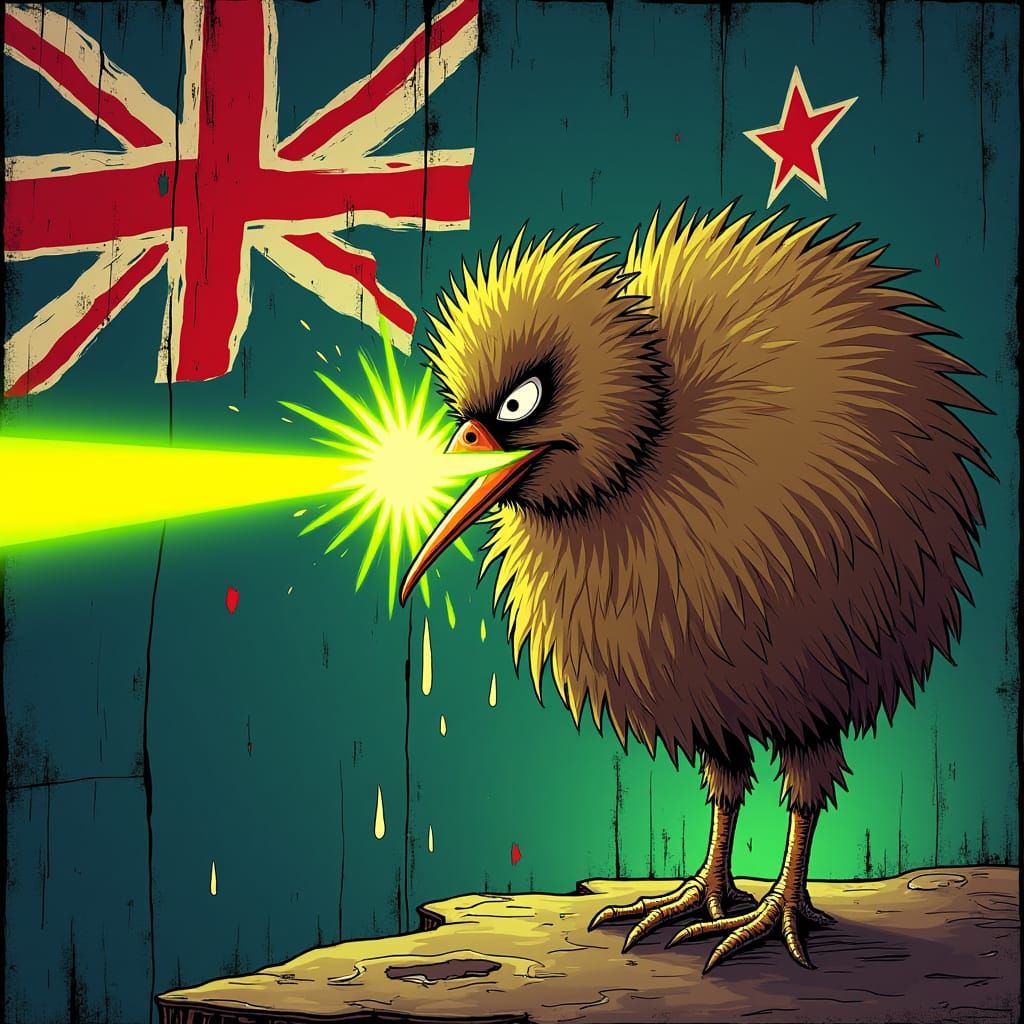 Kiwi Bird Emoji Meets Laser Beam on Flag