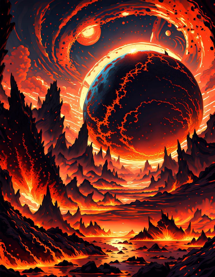 Giant Planet Engulfed in Lava, Anime Style