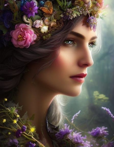 Magical Herbal Witch in Enchanted Forest: Digital Painting