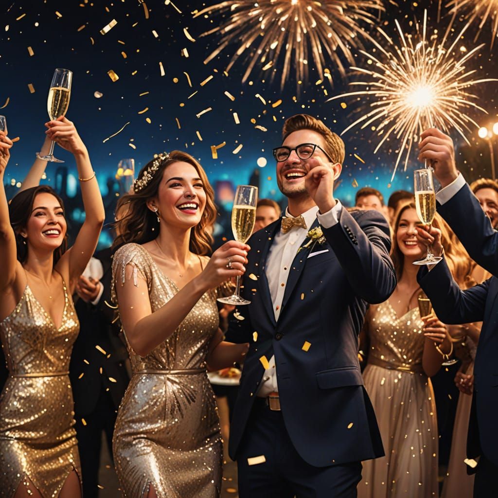 Elegant New Year's Celebration in Vibrant Hues