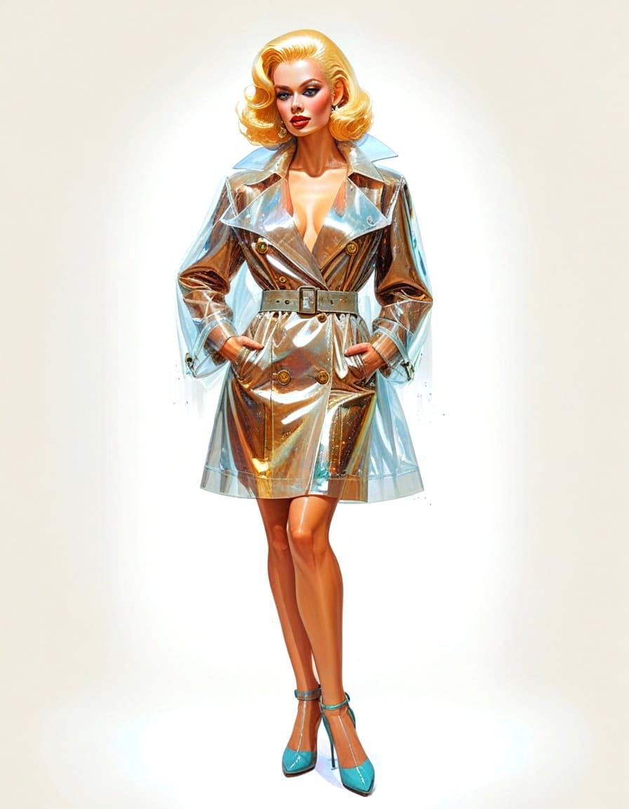 Glamorous Spy Girl in Retrofuturistic Trench Coat