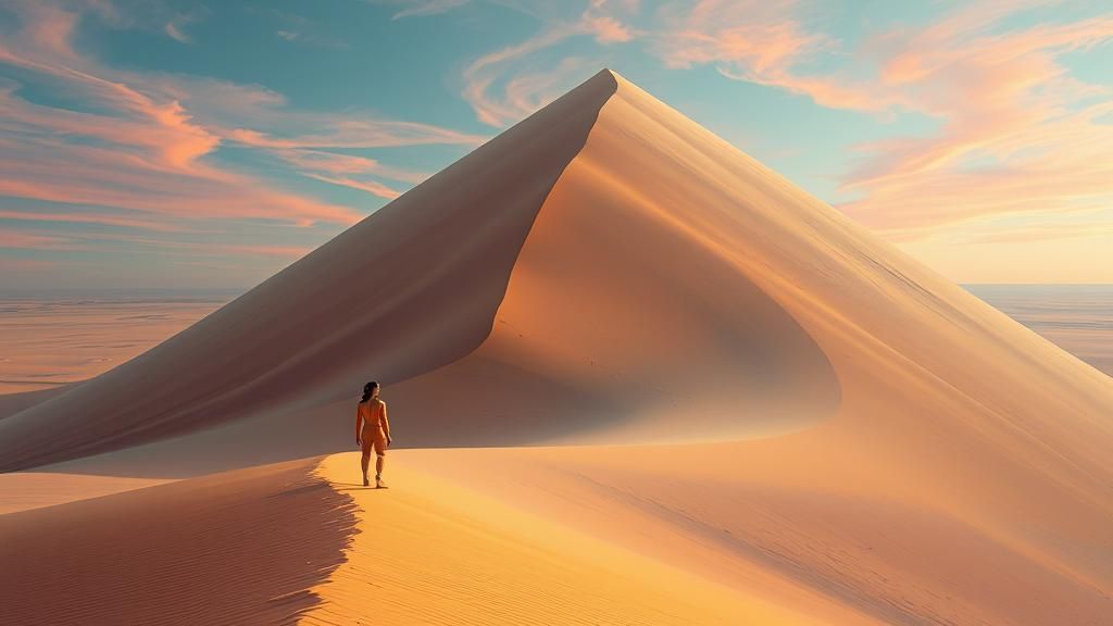 Surreal Desert: Woman in Stillsuit in Oil Painting Style