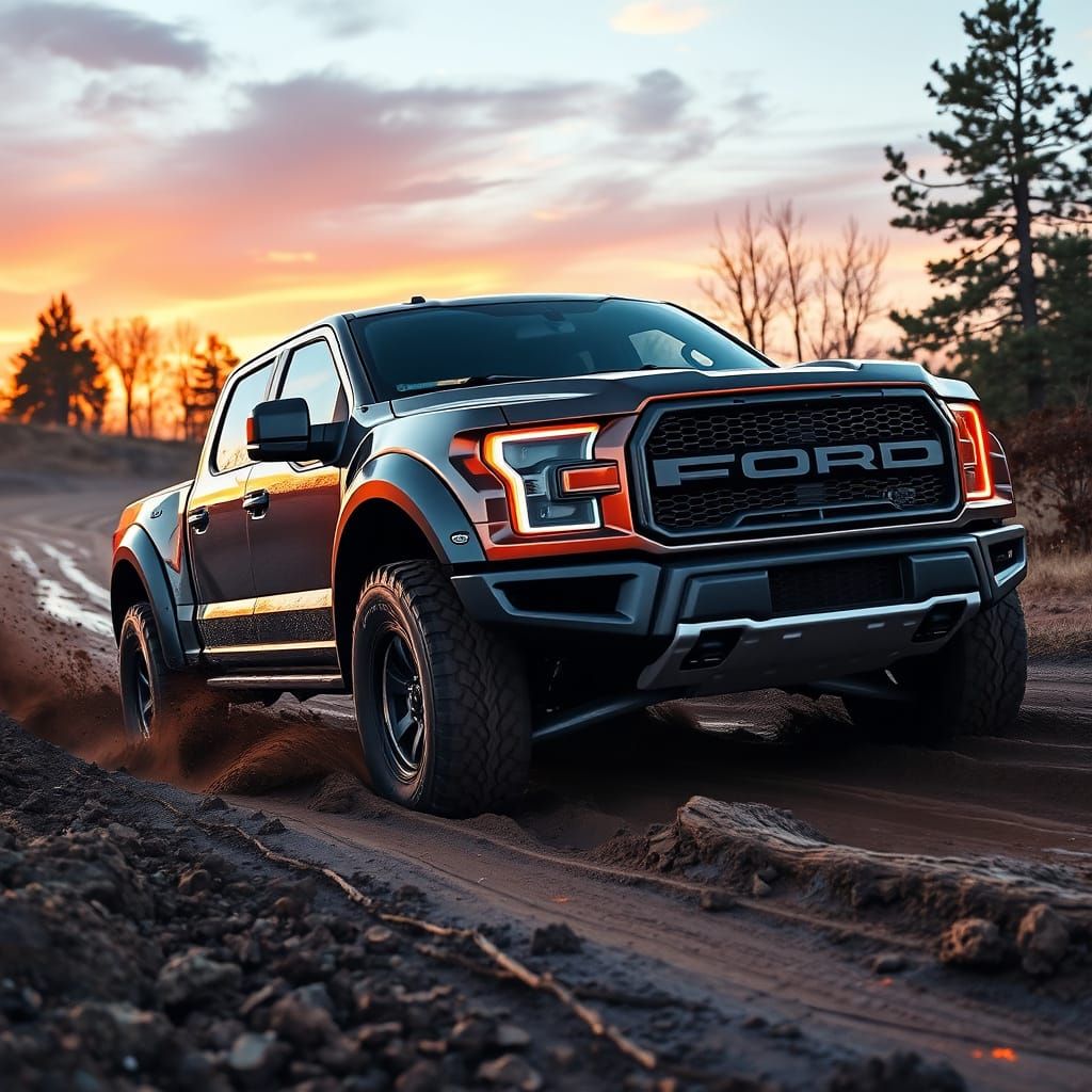 Ford Raptor F150 Blazing Off-Road in Sunset Hues
